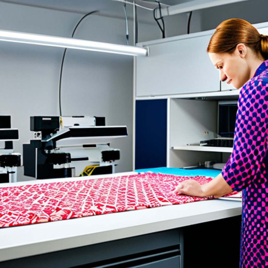 **

"A textile technician creating a unique fabric print, using digital design software in a bright, modern studio. The technician is fully clothed in appropriate work attire. The design features vibrant colors and intricate patterns. Safe for work, appropriate content, fully clothed, perfect anatomy, natural proportions, professional, high quality."

**