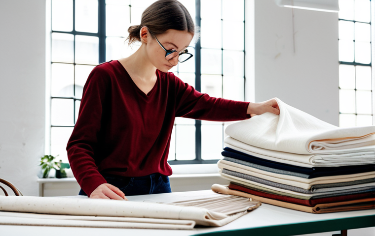 섬유기사 자격증 취득 후 커리어 패스 - **Sustainable Fashion Designer in Action:**
    A vibrant, sunlit textile studio in a city reminisce...