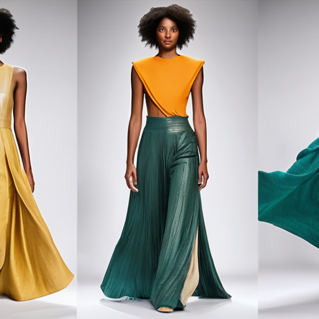 섬유기사 필기시험 요점 노트 - **Sustainable Fashion Showcase with Innovative Materials:**
    "A vibrant, sunlit indoor fashion st...