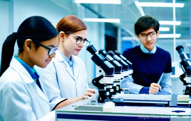 섬유기사 취득을 위한 효율적인 방법 - **Prompt 1: Modern Textile Engineering Lab**
"A diverse group of five young adult textile engine...