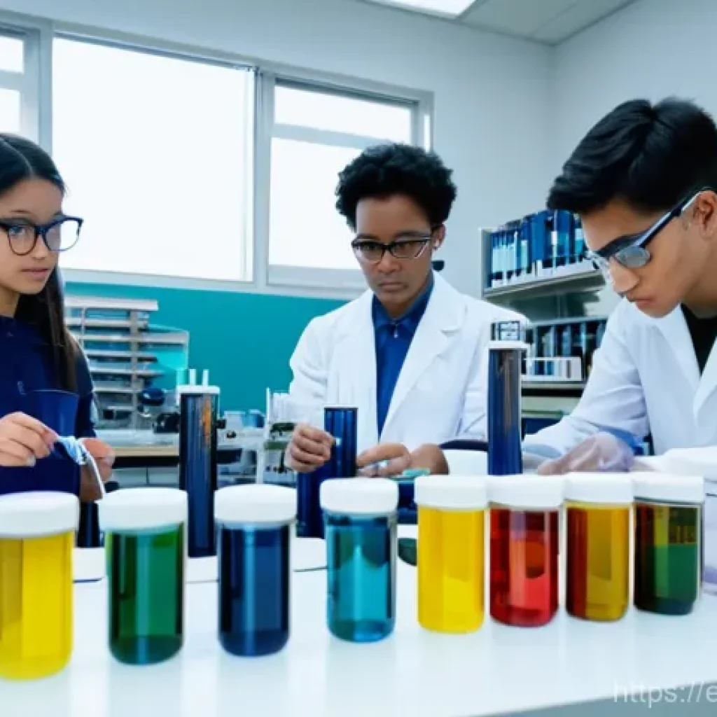 섬유기사와 실기시험의 합격 전략 - **Prompt:** A diverse group of young textile engineering students, wearing clean lab coats and safet...