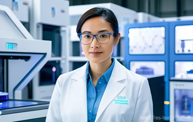 섬유기사 자격증 취득 후의 이점 - **Prompt:** A visionary female textile engineer, in her early 30s, stands confidently in a brightly ...