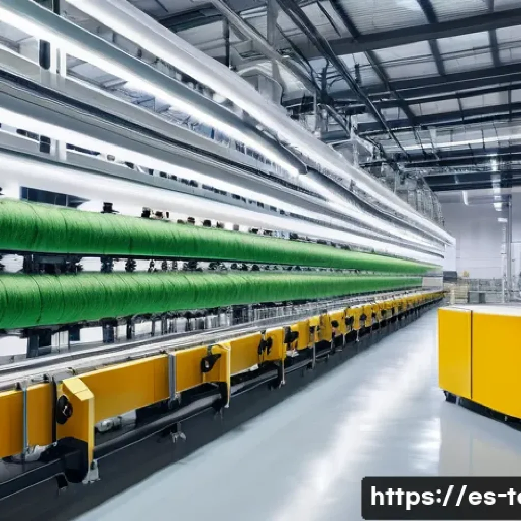 섬유기사 필기시험 대비 자료 - **Prompt: Sustainable Yarn Production in a Futuristic Textile Mill**

    A bright, clean, and highl...