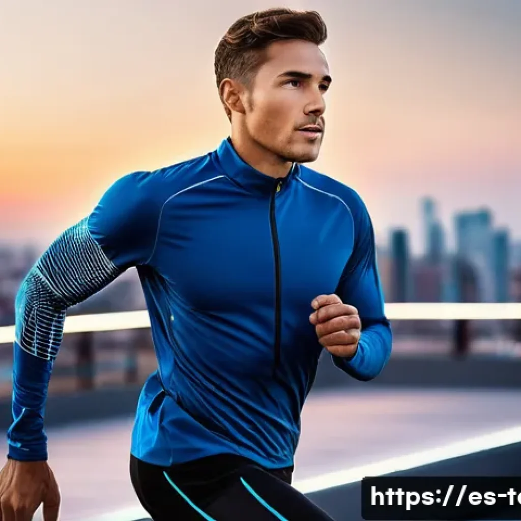 섬유기사 최신 기술 동향 - **Prompt 1: Futuristic Smart Sportswear for Enhanced Performance and Health Monitoring**
"A male...