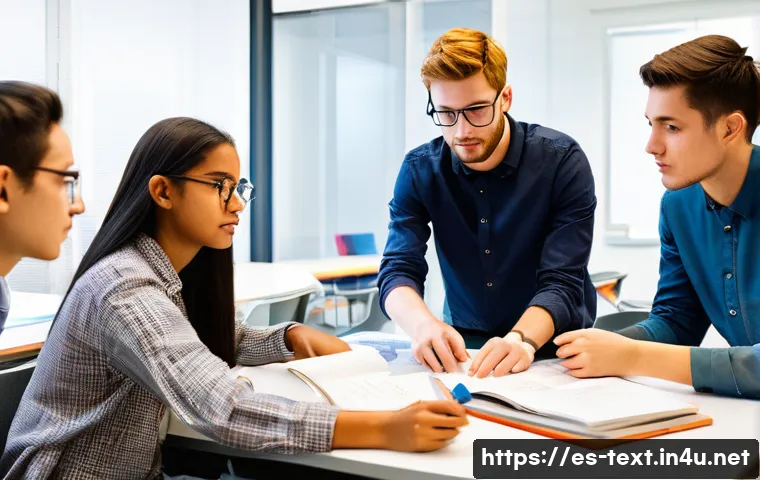섬유기사 시험 준비 스터디 모임 - "A diverse group of five young adult textile engineering students, all fully clothed in smart casual...
