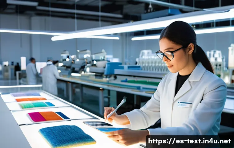 섬유기사 필기시험 예상 질문 - **Prompt for: The Art and Science of Textile Production**
A brightly lit, modern textile researc...