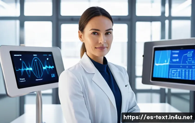 섬유기사 자격증 활용 방안 - **Prompt:** "A mid-shot of a female textile engineer, mid-30s, with a focused and proud expression, ...