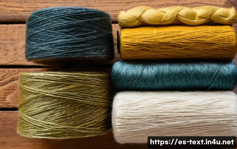 섬유기사 필기 과목별 분석 - A detailed close-up image of various natural textile fibers such as cotton, wool, linen, and silk ar...