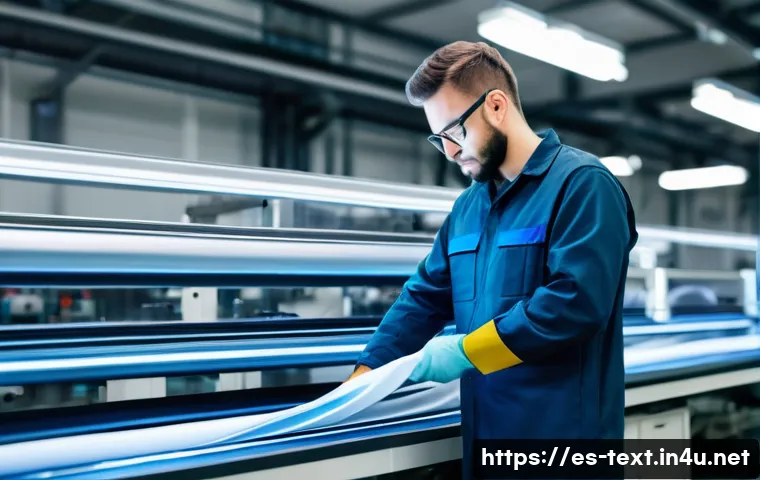 섬유기사 자격증의 실질적 장점 - A professional textile technician working confidently in a modern textile factory, wearing clean, pr...