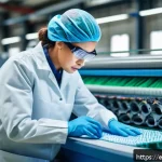 섬유기사와 직무 기술서 작성법 - A professional textile technician in a modern factory setting, wearing protective workwear and safet...