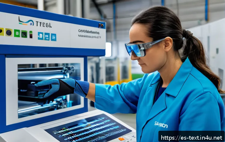 섬유기사와 산업 기술 변화 - A high-tech textile manufacturing facility in Spain featuring advanced robotic arms and automated cu...