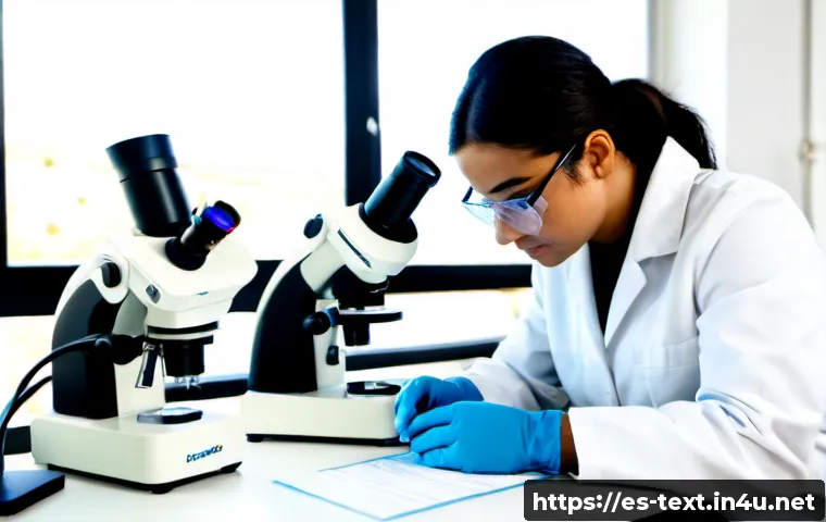 Home 17 섬유기사 자격증의 미래적 가치 - Photorealistic textile technician in a modern Spanish textile innovation laboratory, wearing clean p...